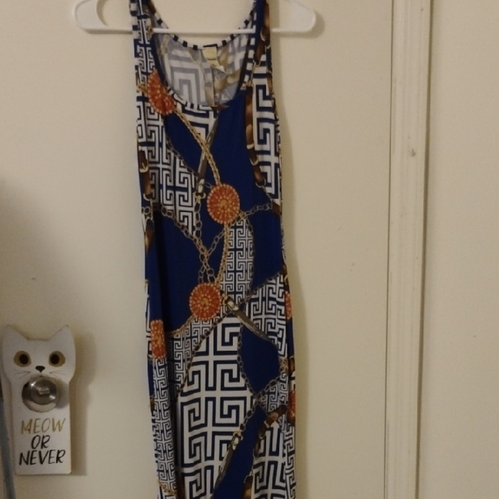 Blue and Orange Geometric Women's Dress